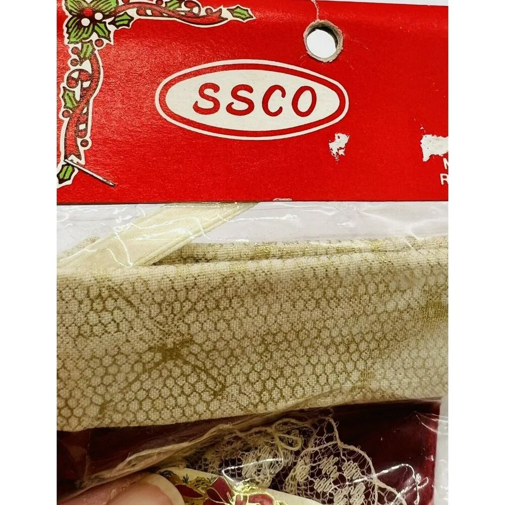 Miniature Christmas Stockings‎ Teddy Bears Red Velvet Lace SSCO Vintage Taiwan